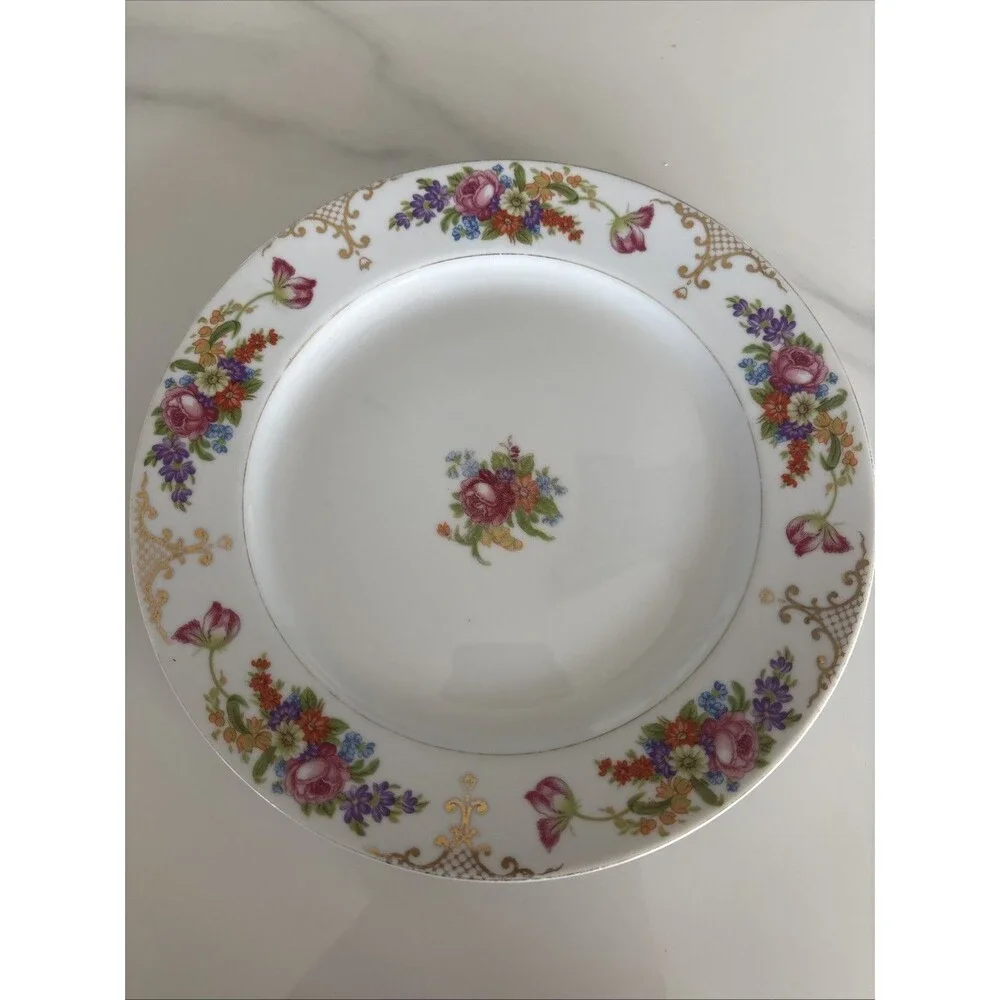 Vintage Renwick Japan Fine China Floral Dinner Plate RNW8 Gold Lattice Trim